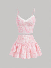 Printed Cami Top And Waist-Shirred Ruffle Hem Skirt Set